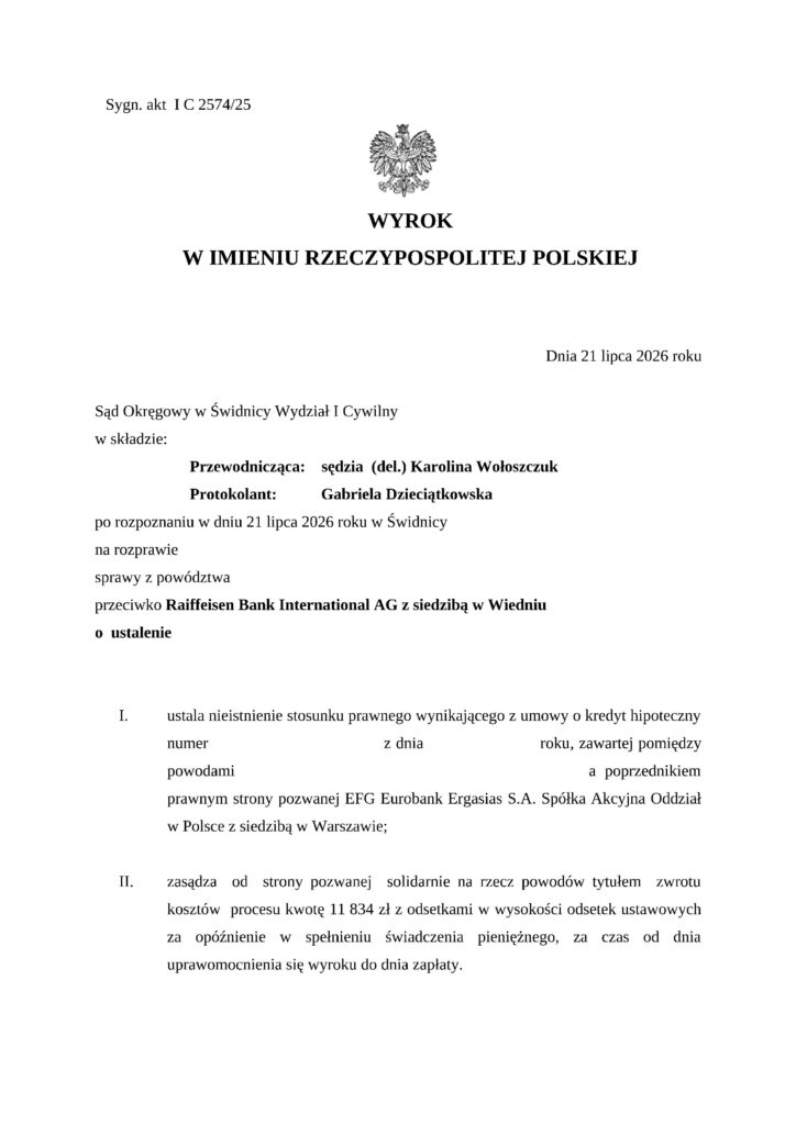 Zanonimizowany skan wyroku I C 2574/25 z 2026-07-21